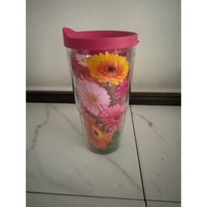 Tervis Insulated Tumbler 16oz Gerbera Daisy Floral Print, Pink Lid Travel Cup